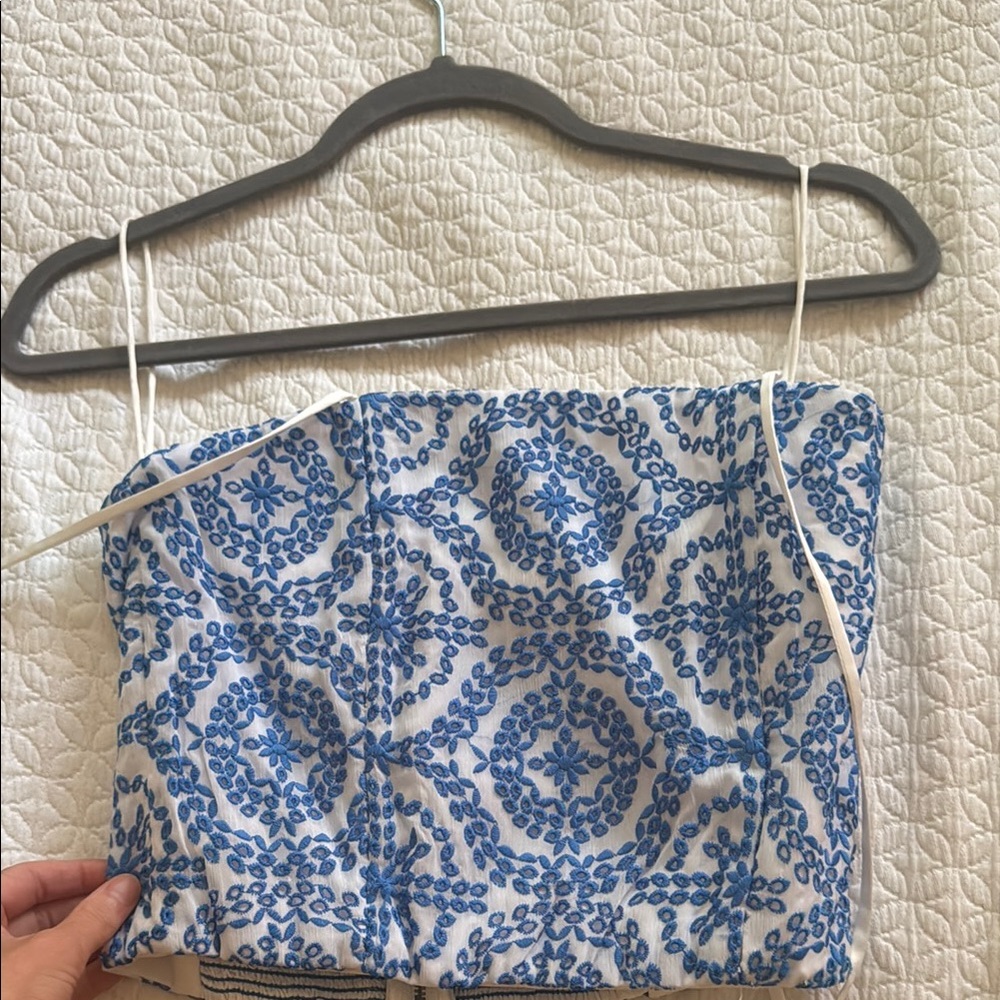 Blue and White Patterned Tube Top ALICE &
